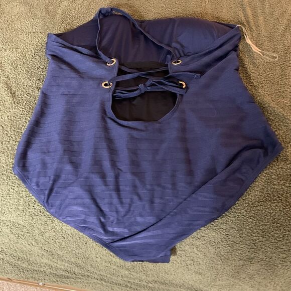 La Blanca Linea Costa Navy Blue One Shoulder One Piece Plus Size Swimsuit 22W - Picture 4 of 6